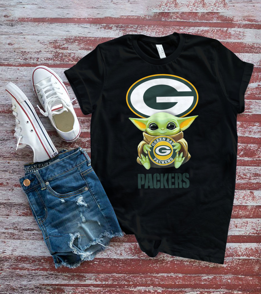 Grogu Holding Green Bay Packers Emblem With Packers T-Shirt
