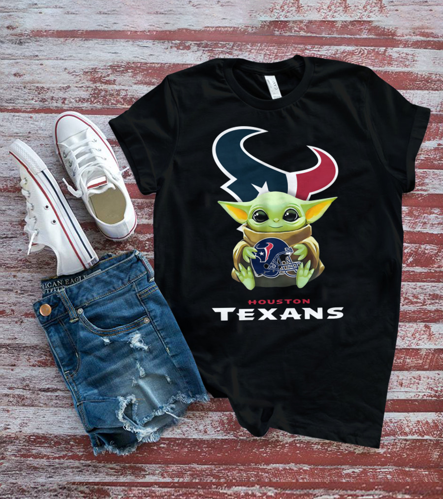Houston Texans Grogu Hugging Helmet T-Shirt