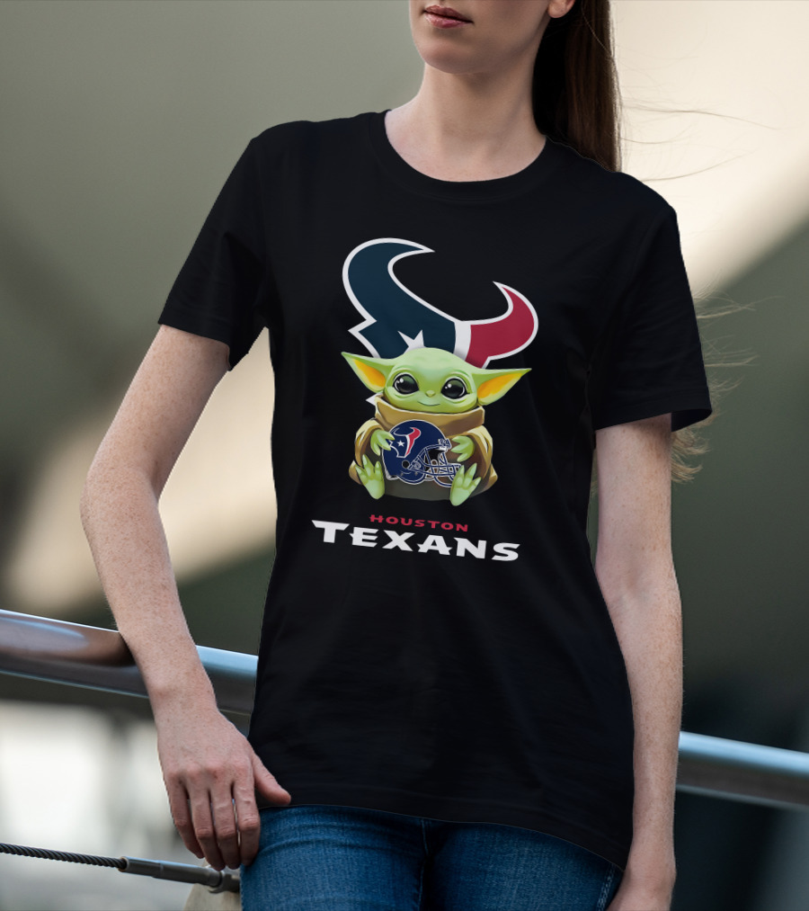 Houston Texans Grogu Hugging Helmet T-Shirt