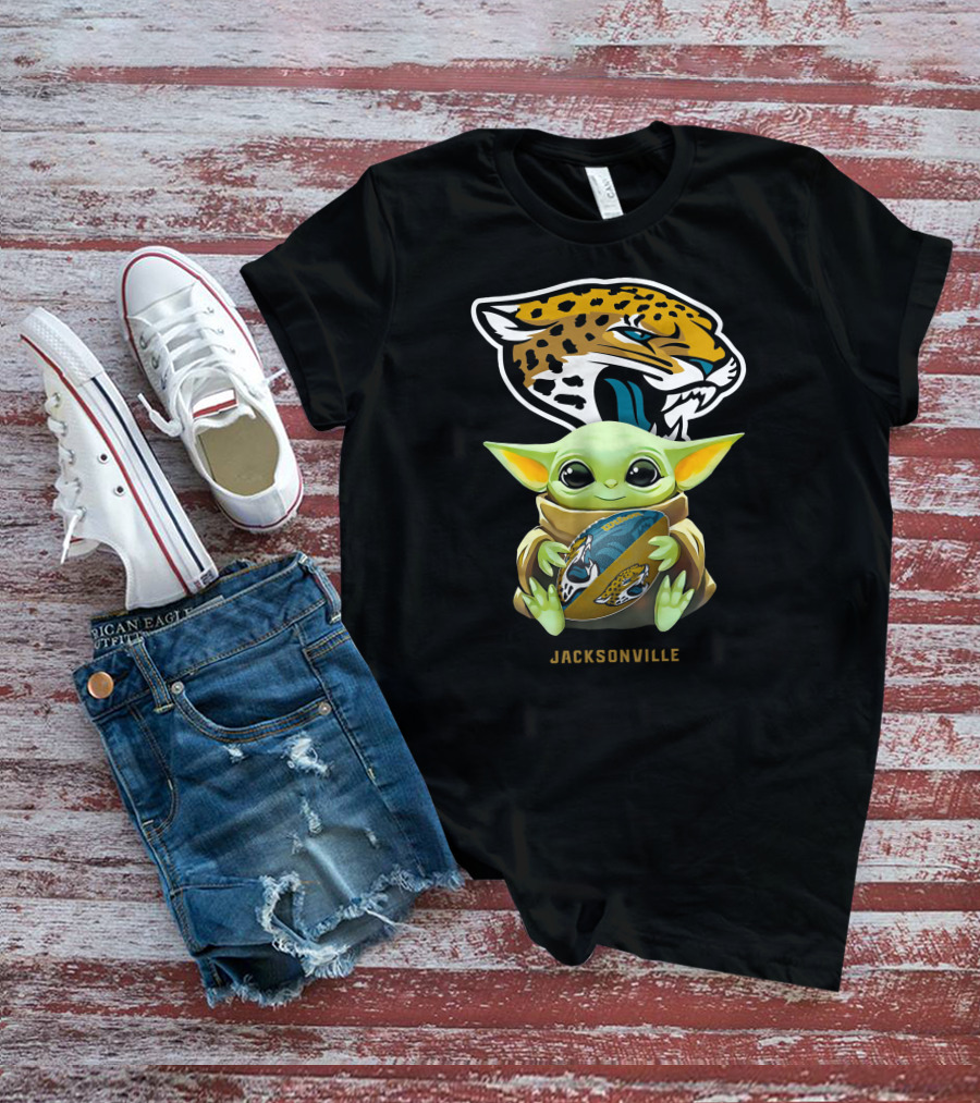 Grogu Holding Football With Jacksonville Jaguars T-Shirt