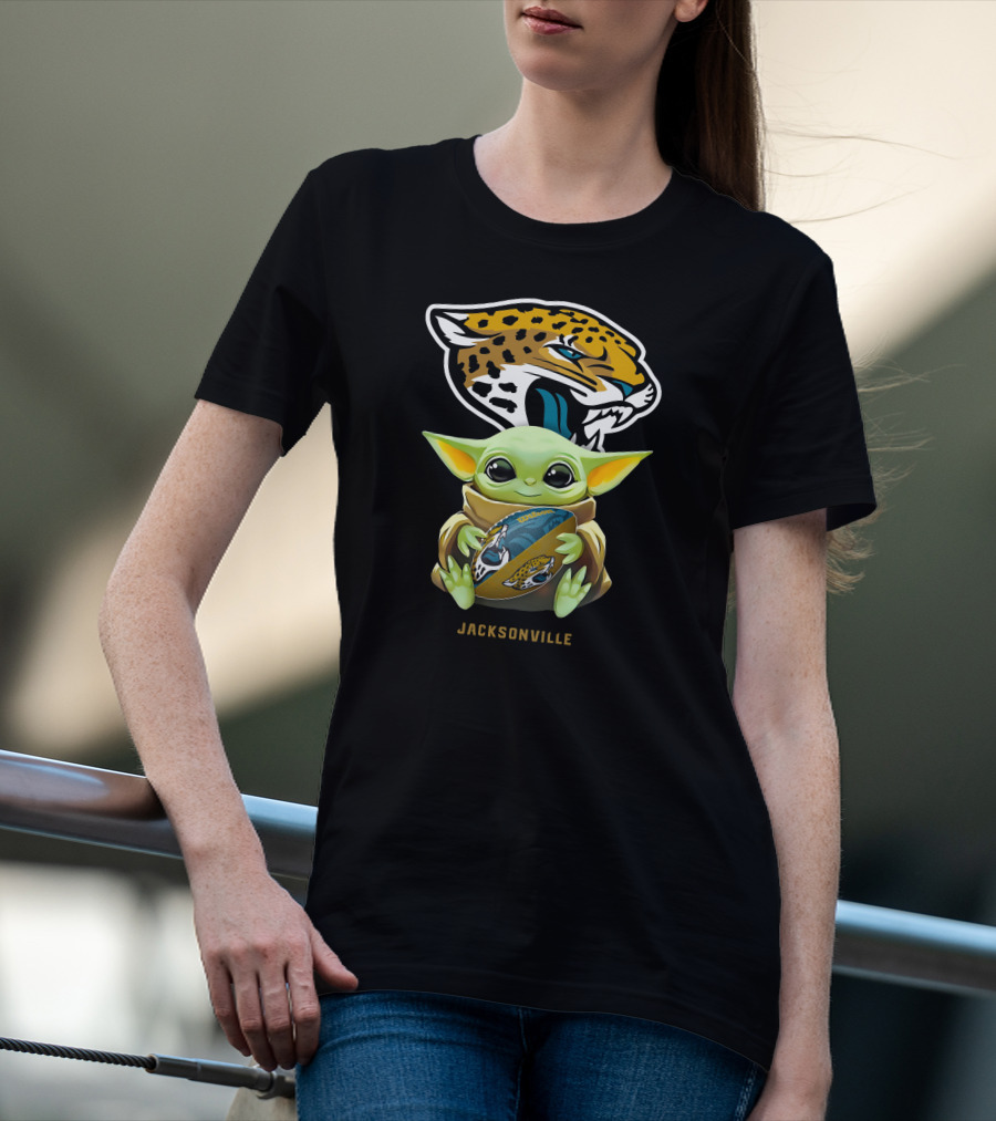 Grogu Holding Football With Jacksonville Jaguars T-Shirt