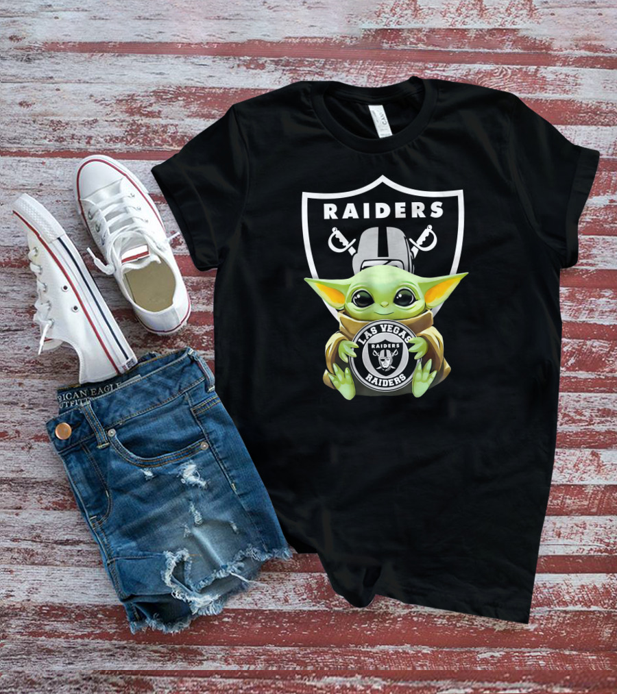 Grogu Hugging Las Vegas Raiders Shield T-Shirt