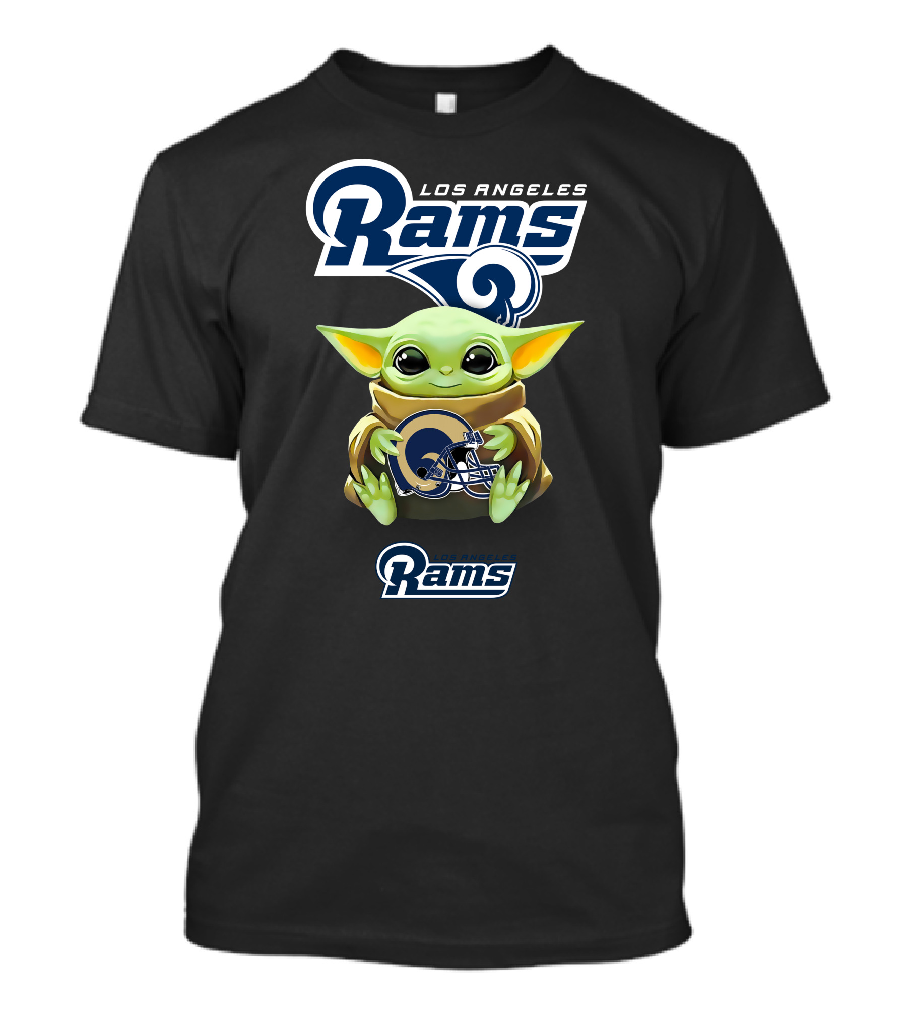 Los Angeles Rams Grogu Holding Rams Helmet NFL Football Fan T-Shirt