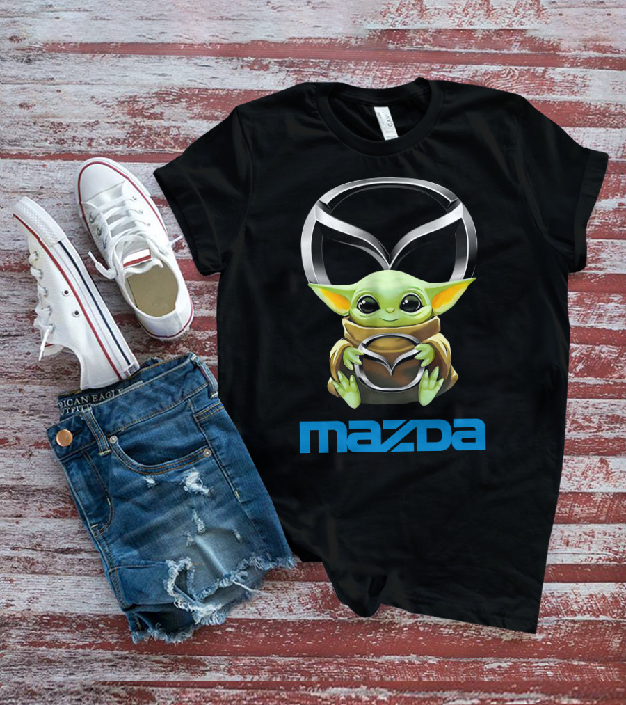 Grogu Holding Mazda Logo With Iconic Symbol Integration T-Shirt