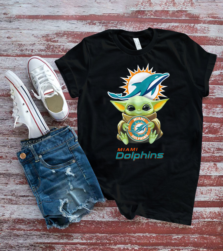 Grogu Holding Miami Dolphins Emblem T-Shirt