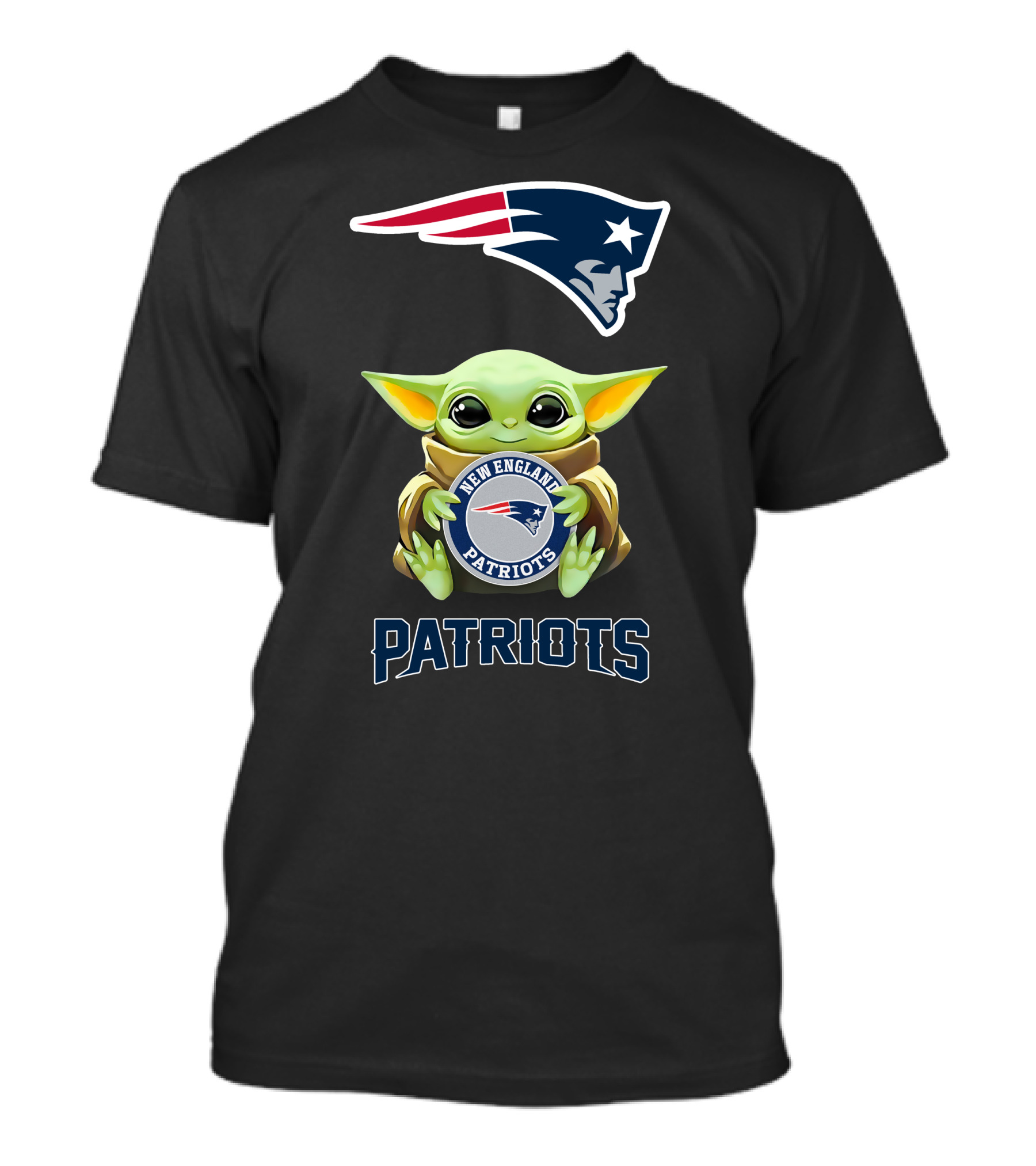 Grogu Embracing New England Patriots Logo With Mascot And Team Name T-Shirt