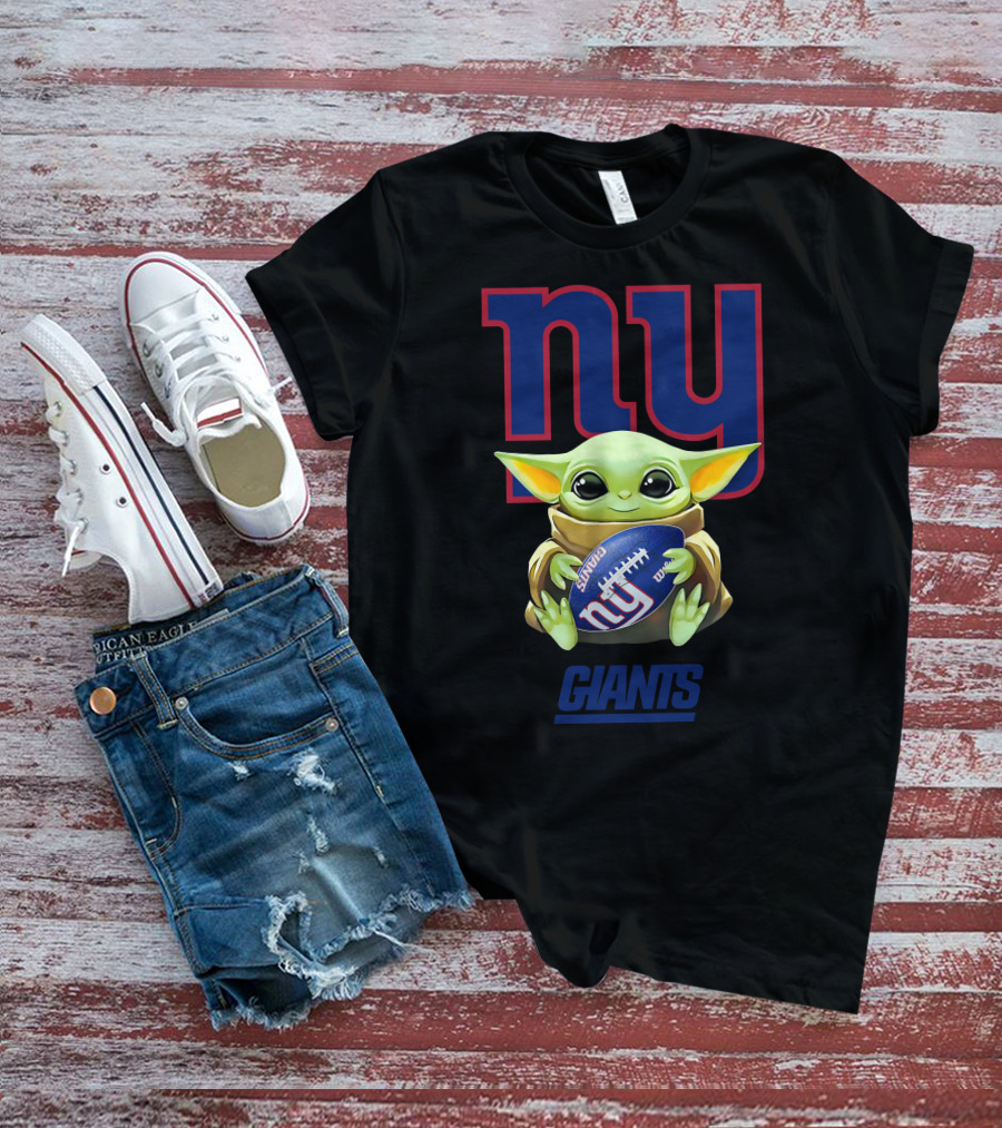 Grogu Hugging New York Giants Football T-Shirt