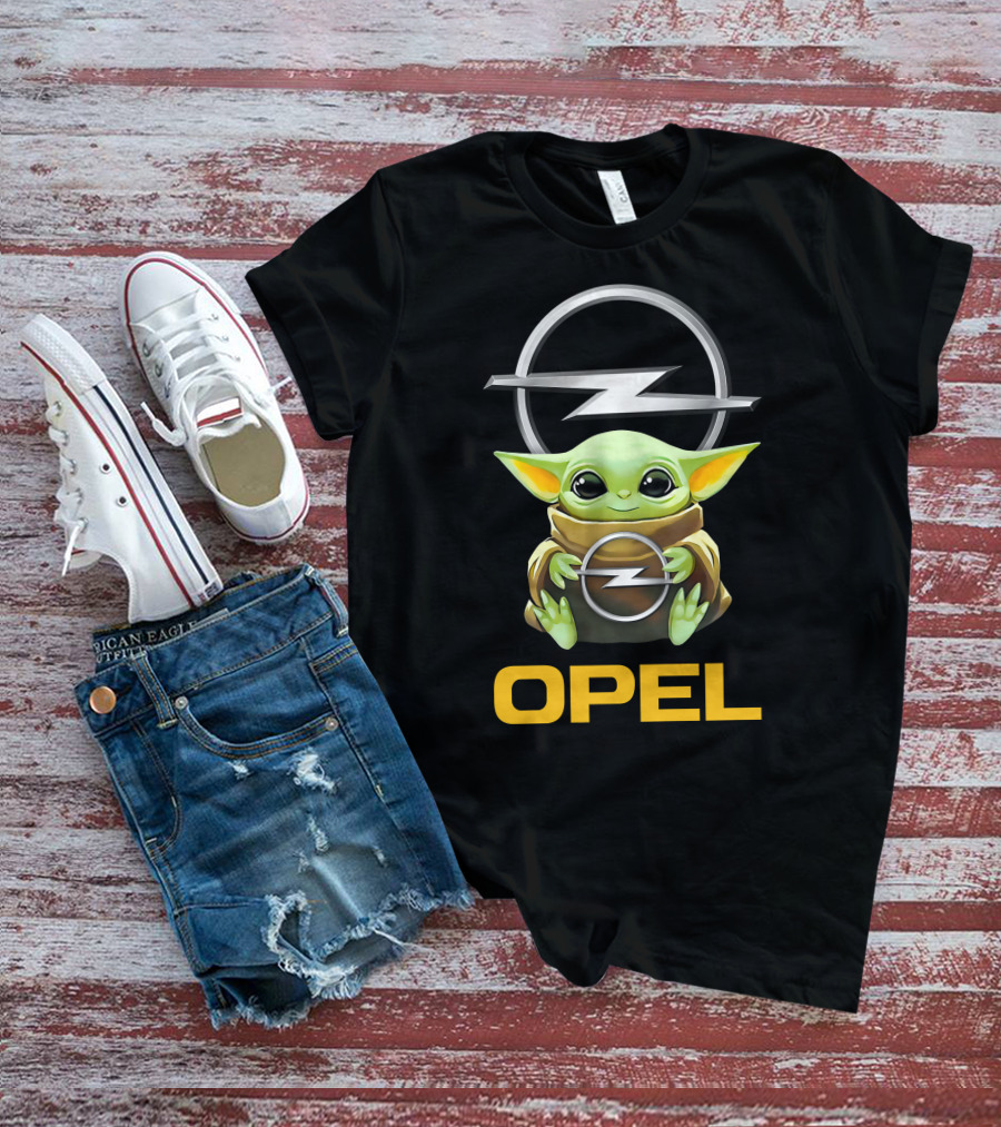Grogu Holding Opel Logo With Iconic T-Shirt