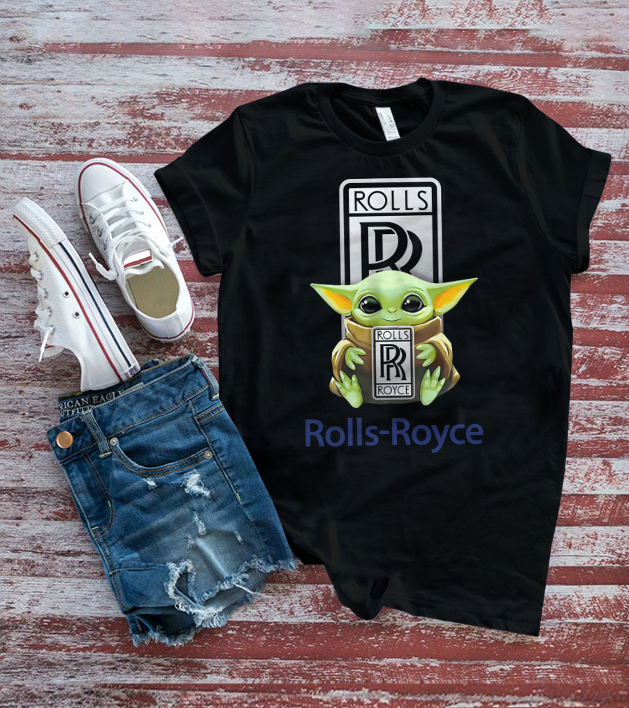Grogu Holding Rolls Royce Logo With Rolls-Royce Text T-Shirt