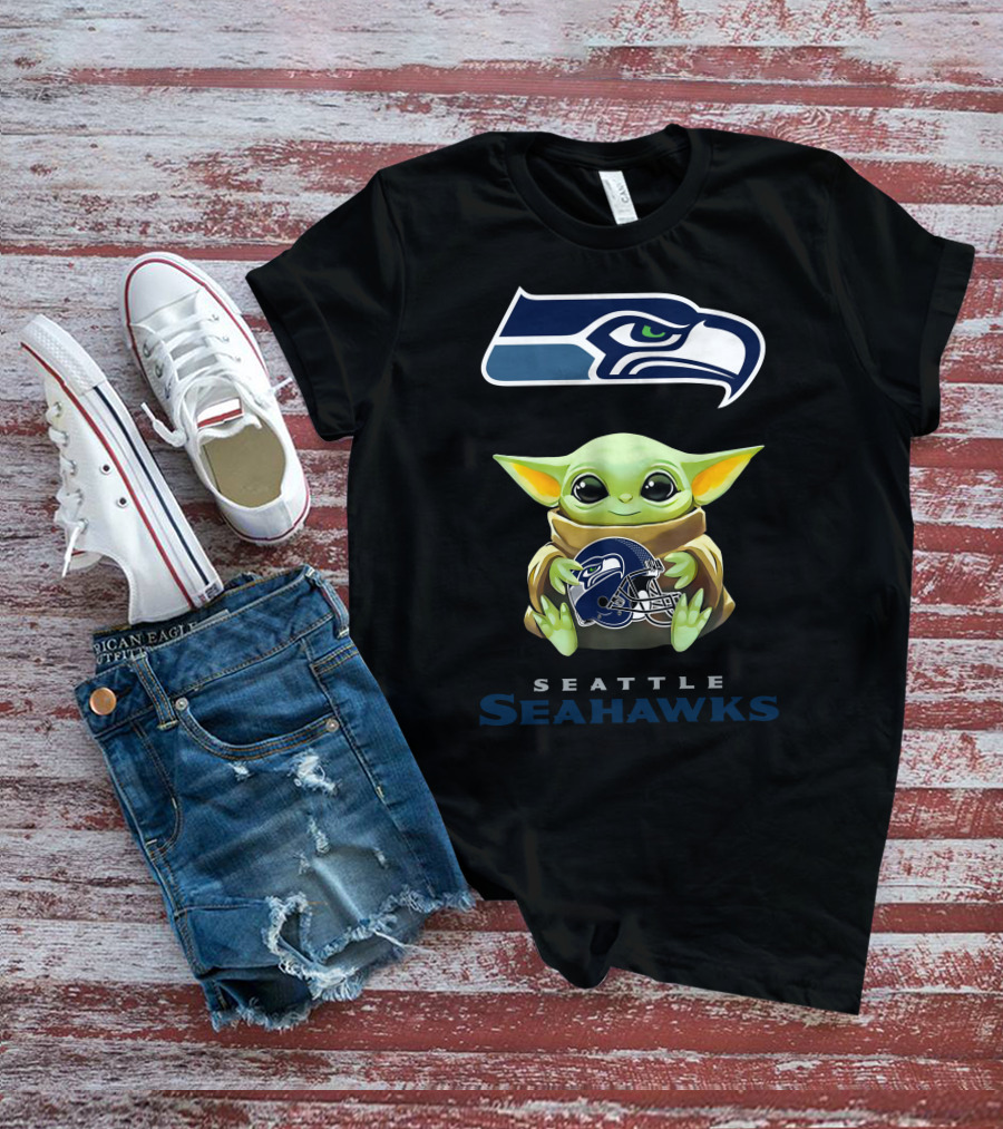 Grogu Hugging Seattle Seahawks Helmet T-Shirt