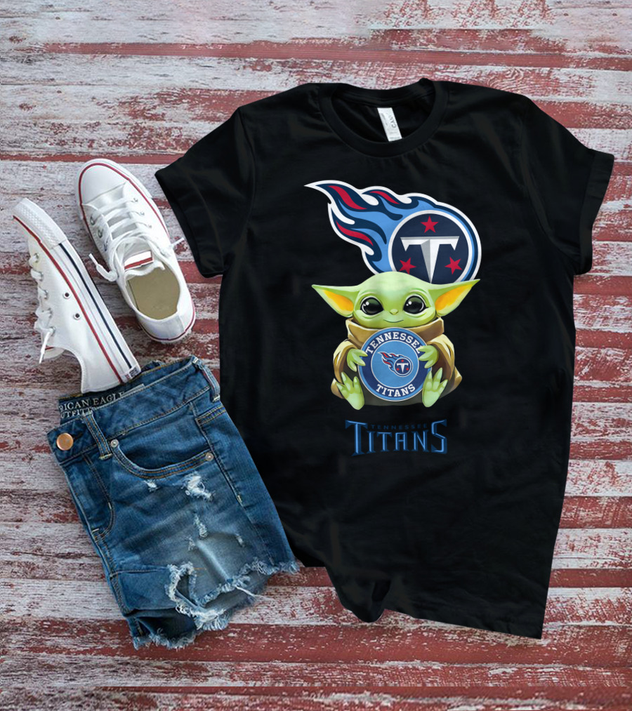 Grogu Tennessee Titans Hug With NFL Team Logo Integration T-Shirt