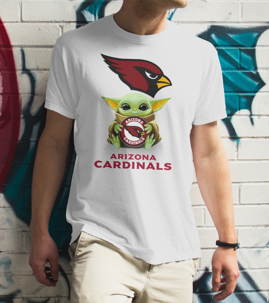 Grogu Holding Arizona Cardinals Logo With Team Name T-Shirt