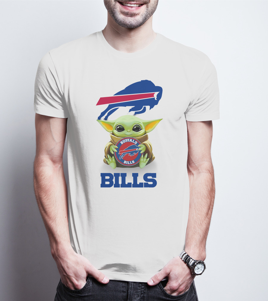 Buffalo Bills Grogu Hug White Background T-Shirt