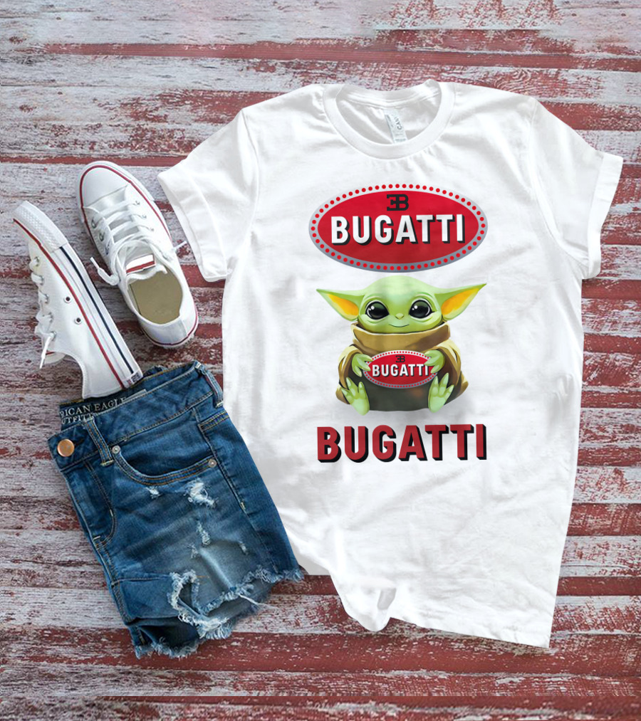 Grogu Holding Bugatti Logo Red And White T-Shirt