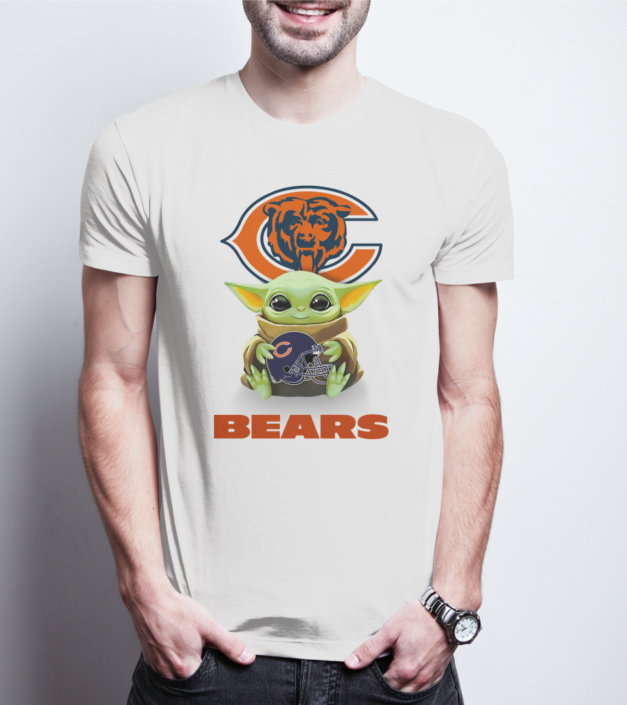 Grogu Holding Chicago Bears Helmet With Team Logo And Bear Emblem T-Shirt