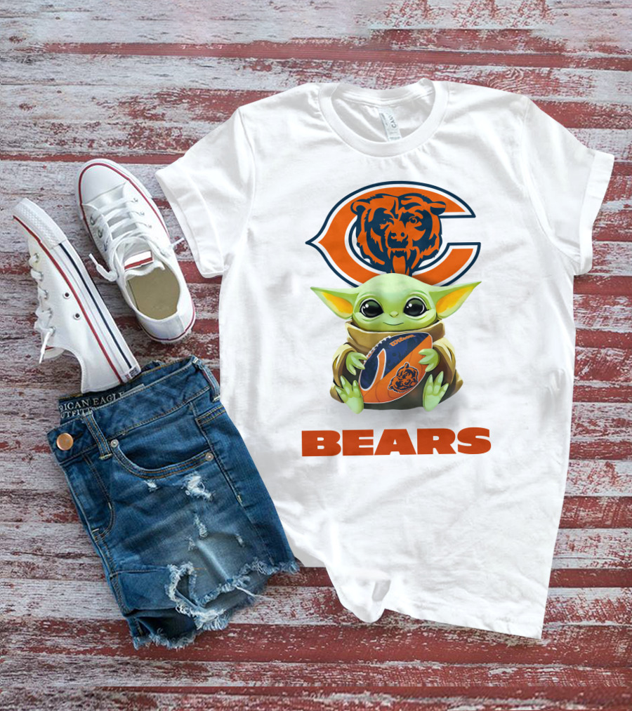 Chicago Bears Grogu Holding Football With Team T-Shirt