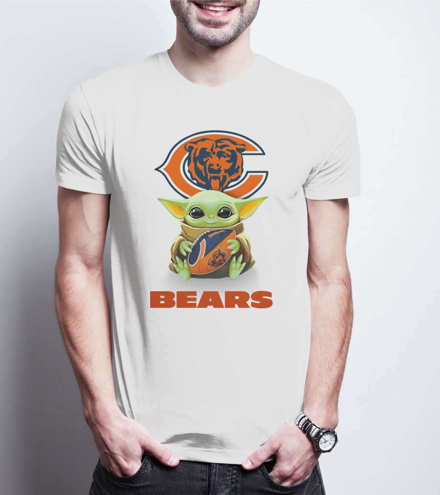 Chicago Bears Grogu Holding Football With Team T-Shirt