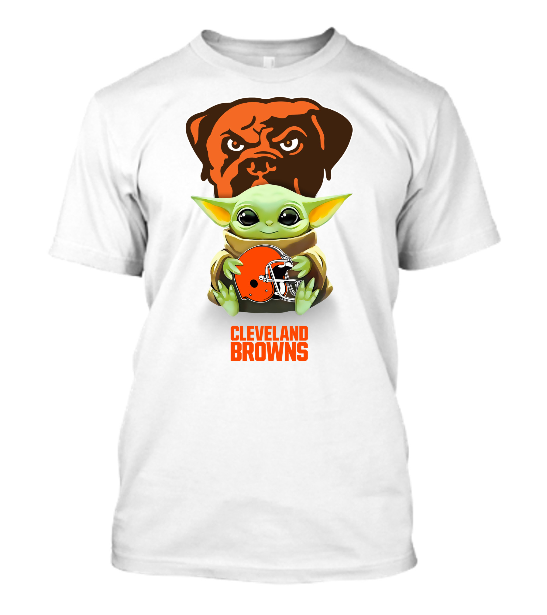 Grogu Holding Cleveland Browns Helmet With Brown Dog T-Shirt