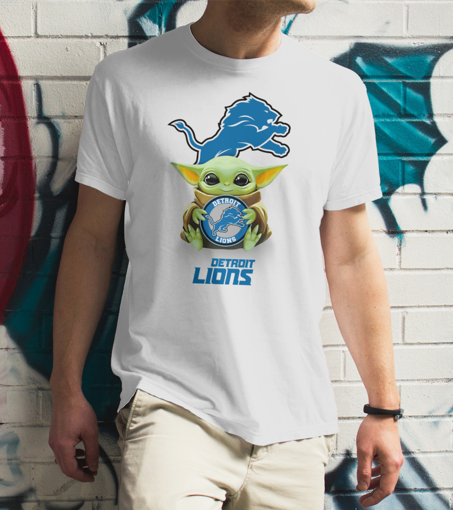 Grogu Holding Detroit Lions Emblem With Detroit Lions T-Shirt