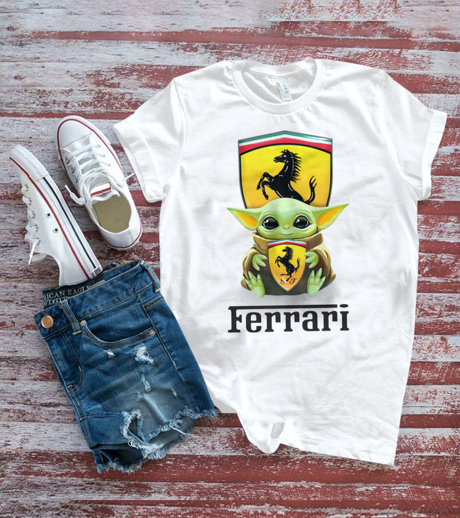 Grogu Hug Ferrari Emblem Iconic Fusion T-Shirt