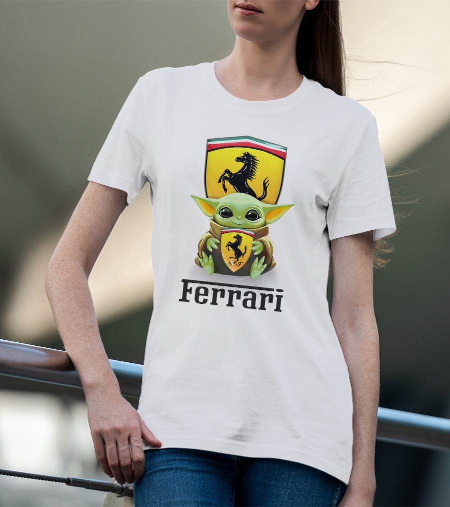 Grogu Hug Ferrari Emblem Iconic Fusion T-Shirt