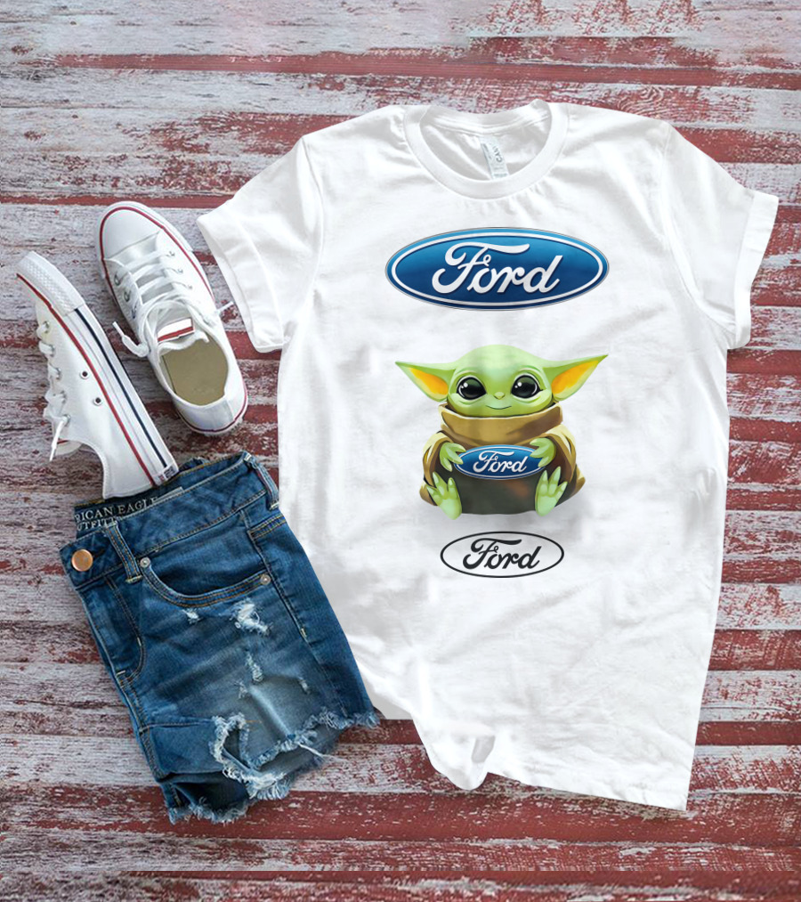 Ford Logo Grogu Hug Plush Mandalorian Baby Yoda White T-Shirt