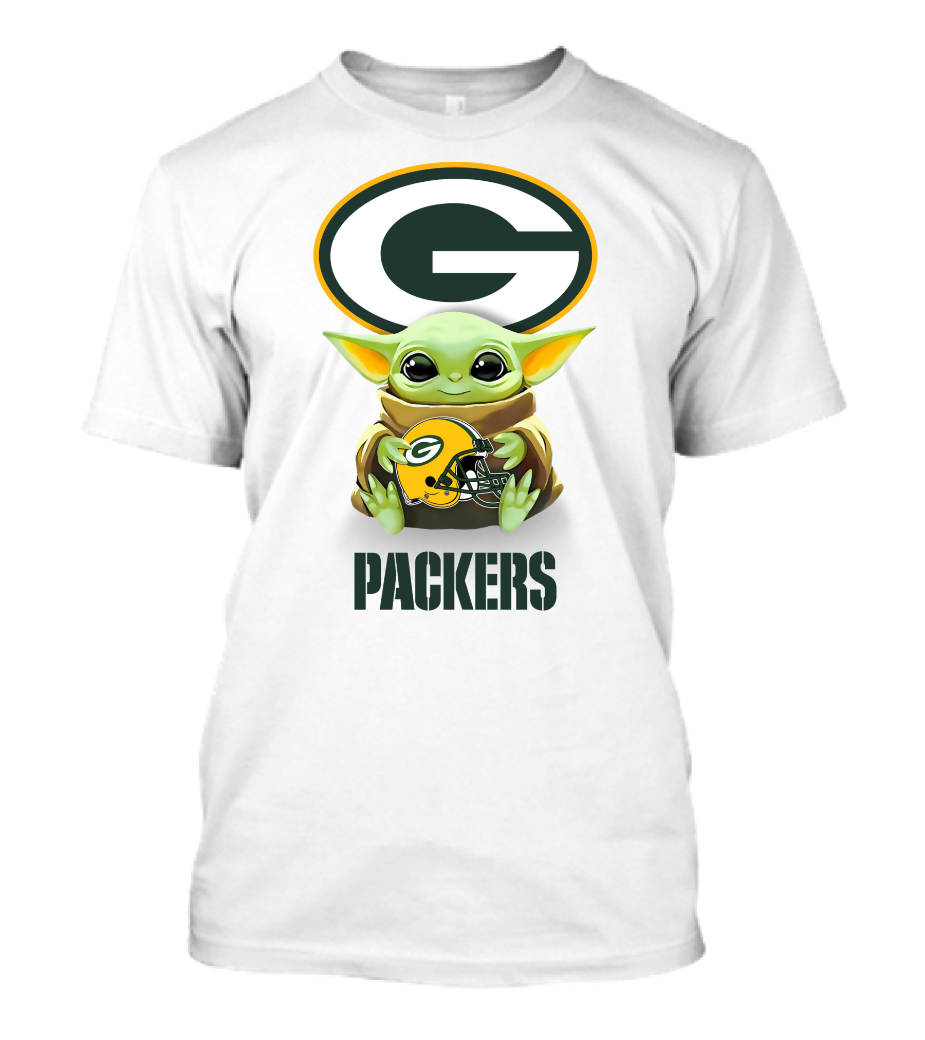 Grogu Holding Green Bay Packers Helmet With Logo And Text Packers T-Shirt
