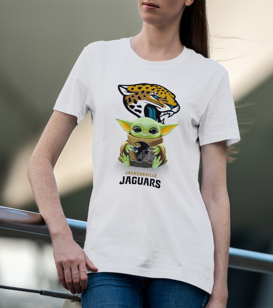 Grogu Holding Jacksonville Jaguars Logo Helmet Football Team Fan Merchandise T-Shirt