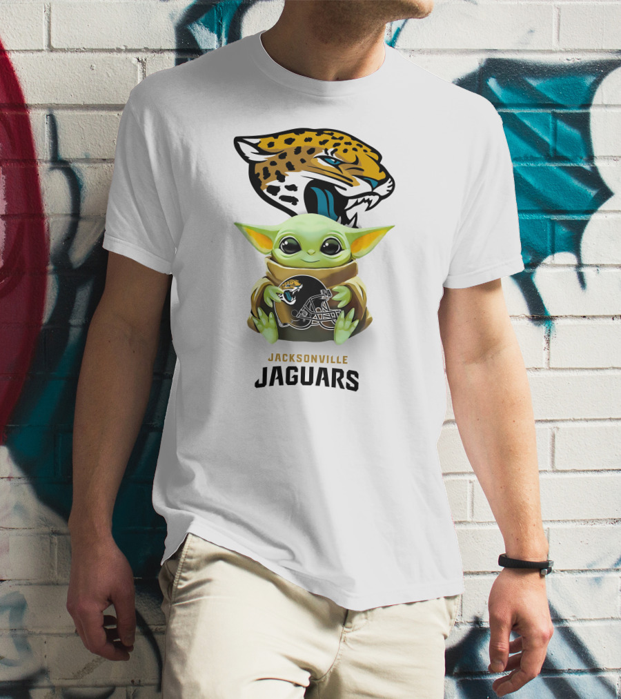 Grogu Holding Jacksonville Jaguars Logo Helmet Football Team Fan Merchandise T-Shirt