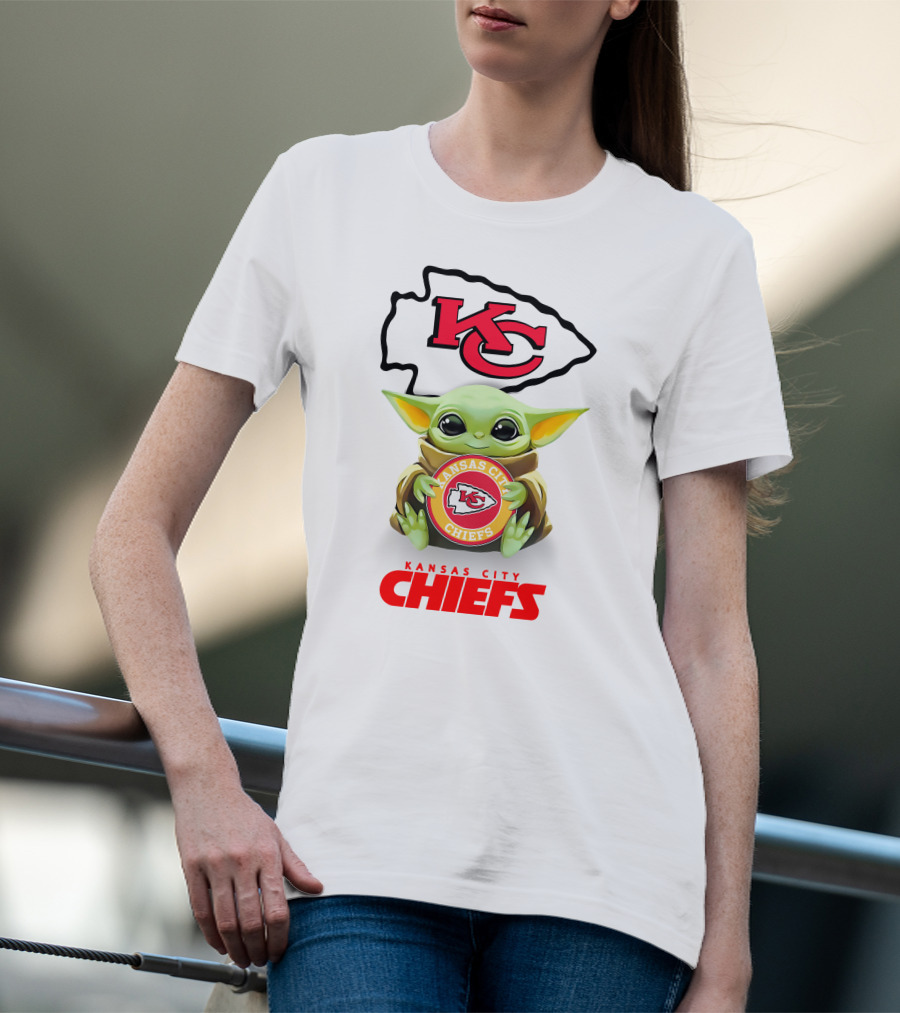 Kansas City Chiefs Grogu Hugging Team Emblem T-Shirt