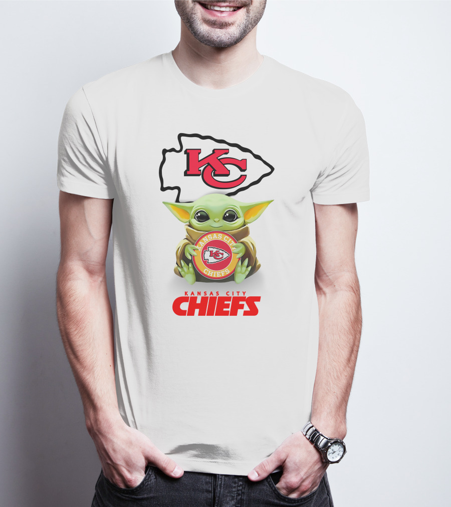 Kansas City Chiefs Grogu Hugging Team Emblem T-Shirt