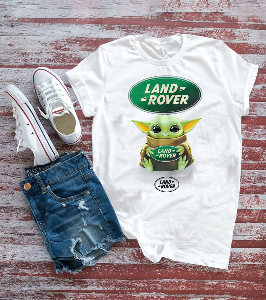 Grogu Holding Land Rover Logo Emblem T-Shirt