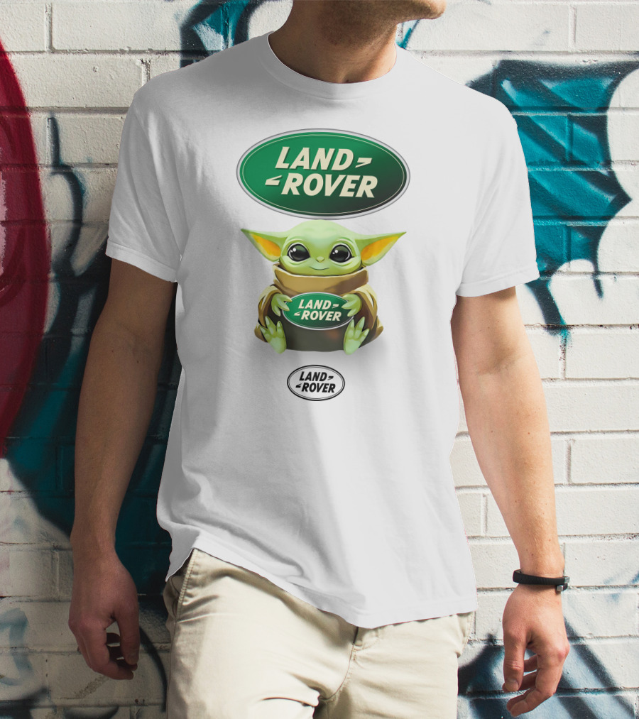 Grogu Holding Land Rover Logo Emblem T-Shirt