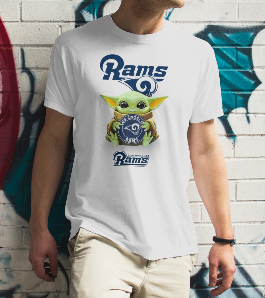 Rams Los Angeles Grogu Hug Holding Rams Emblem T-Shirt