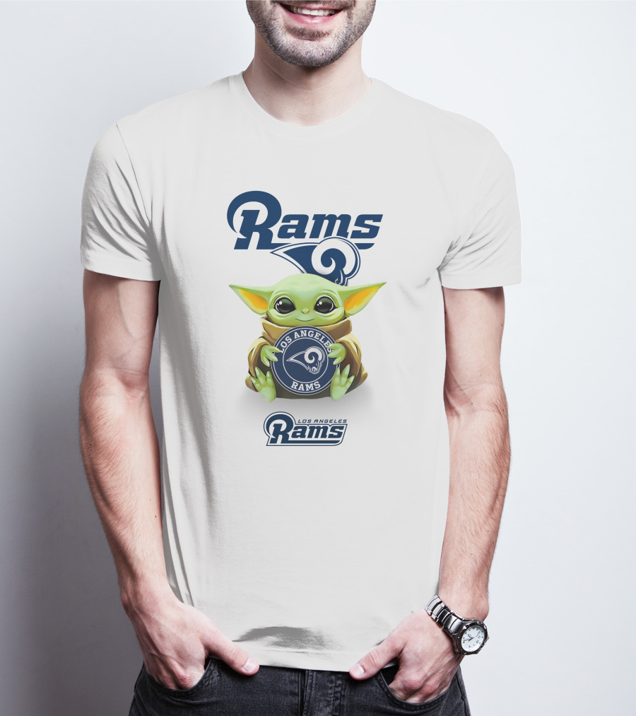 Rams Los Angeles Grogu Hug Holding Rams Emblem T-Shirt