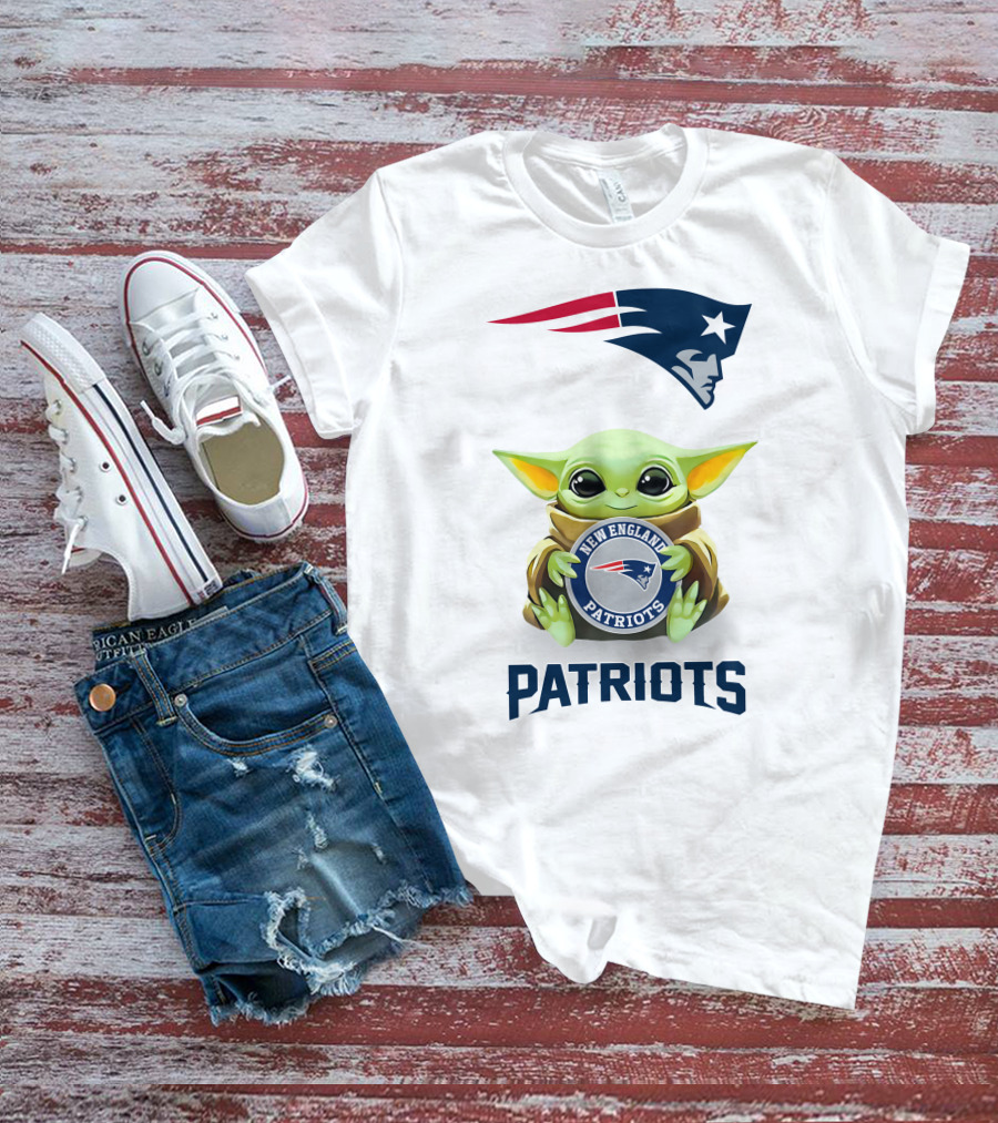 Grogu Holding New England Patriots Emblem T-Shirt