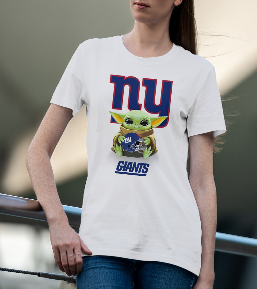 Grogu NY Giants Helmet Hug With Giants Text T-Shirt