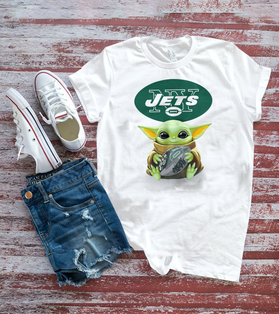 Grogu New York Jets Football Hug Tailgate White T-Shirt