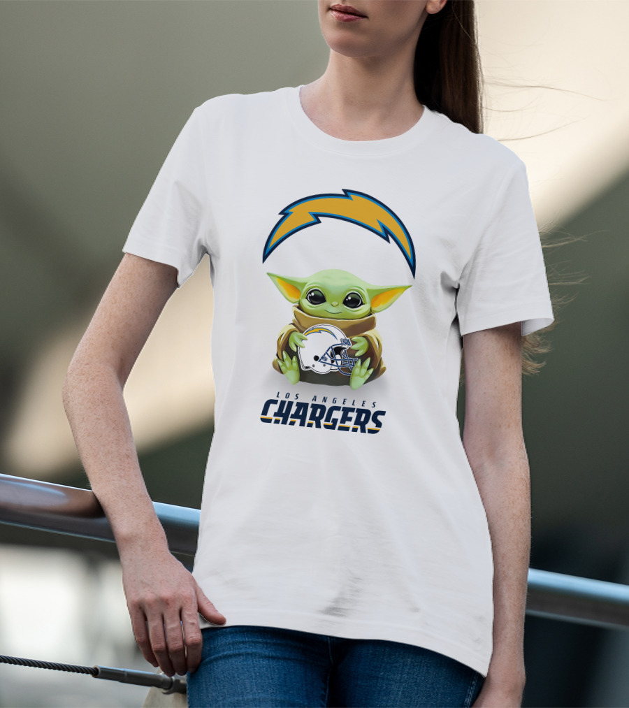 Grogu Los Angeles Chargers Helmet Hug T-Shirt
