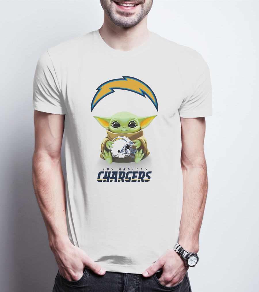 Grogu Los Angeles Chargers Helmet Hug T-Shirt