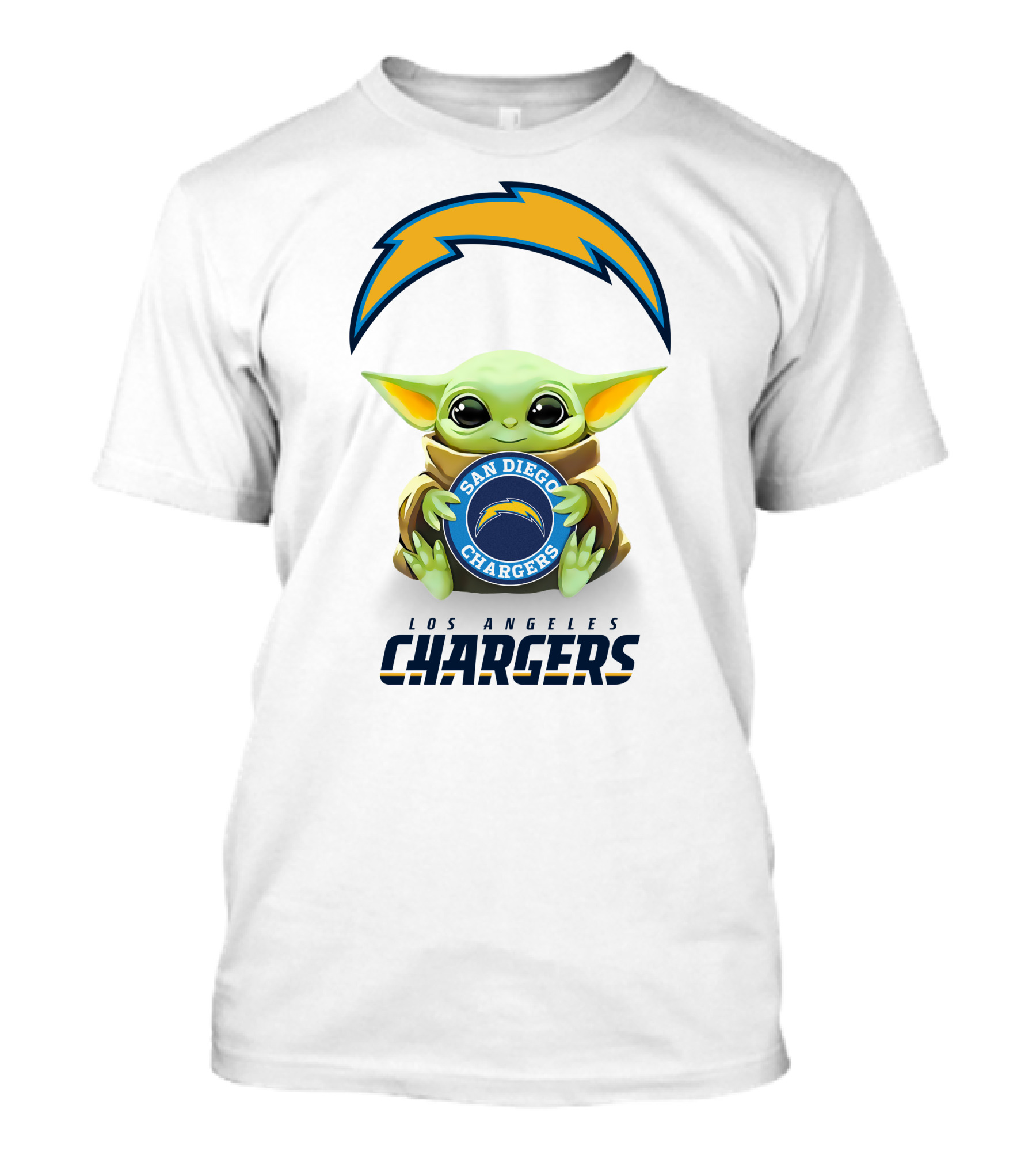Grogu Holding San Diego Chargers Emblem With Los Angeles Chargers T-Shirt