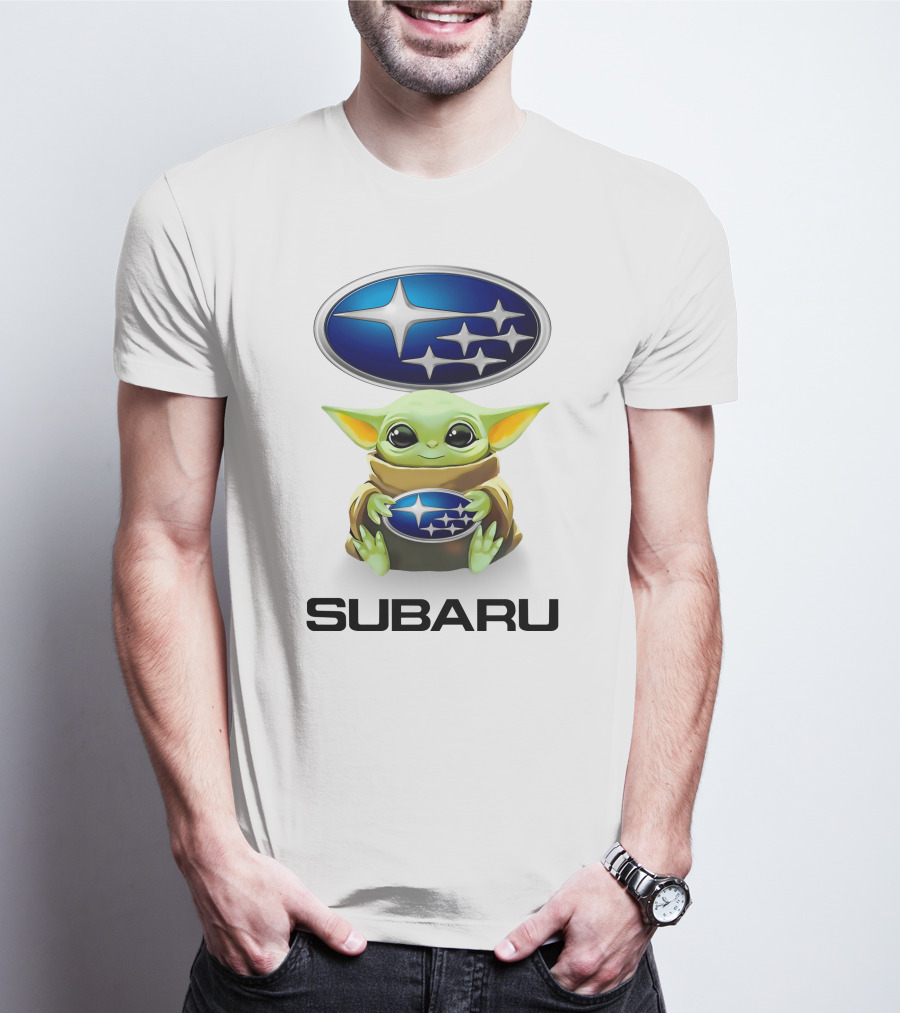Grogu Holding Subaru Logo With Symbol And Text T-Shirt