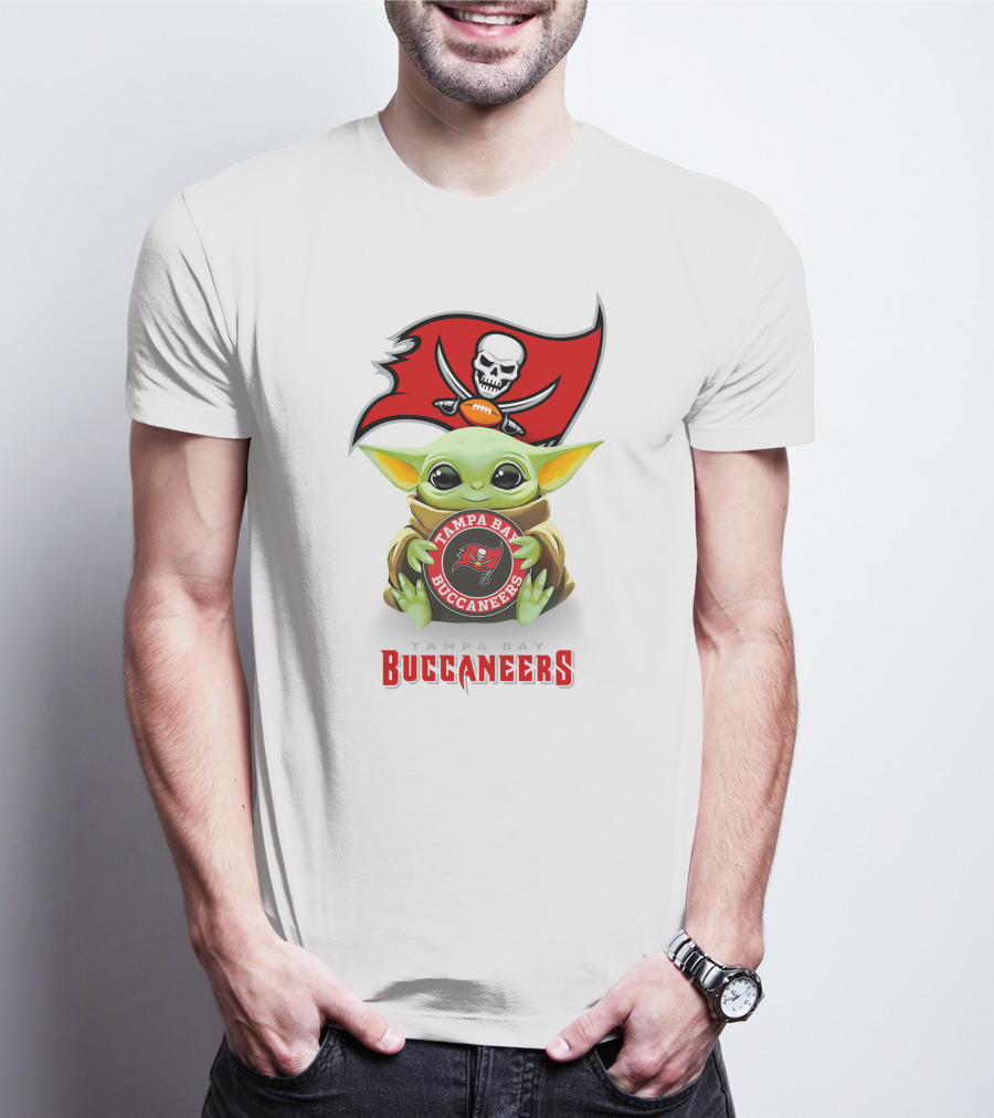 Grogu Holding Tampa Bay Buccaneers Emblem With Flag T-Shirt