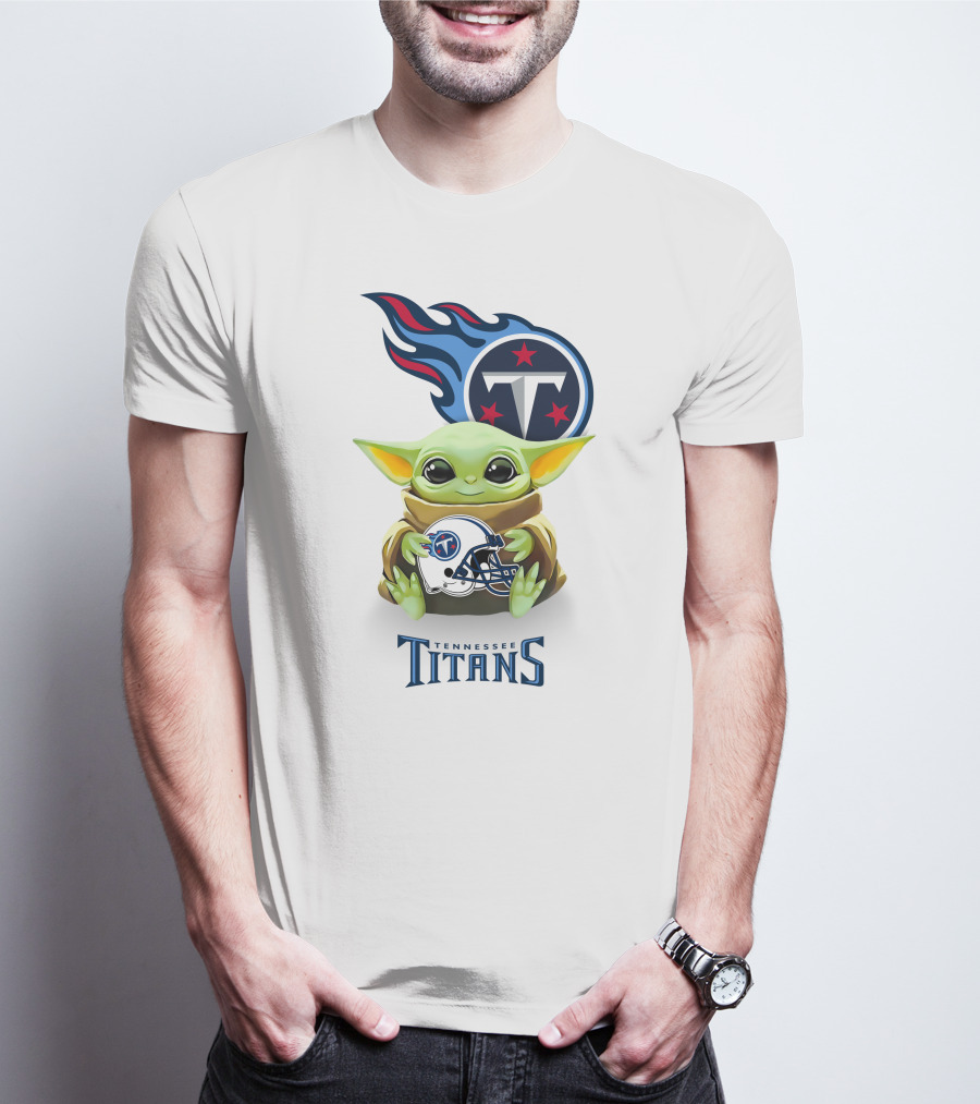 Grogu Holding Tennessee Titans Helmet T-Shirt