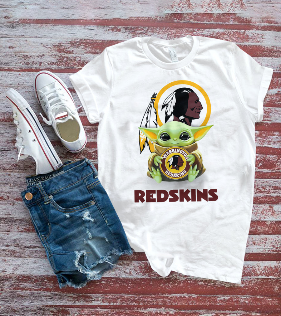 Grogu Holding Washington Redskins Logo Fans Unite T-Shirt