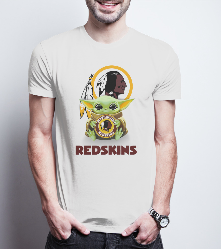 Grogu Holding Washington Redskins Logo Fans Unite T-Shirt