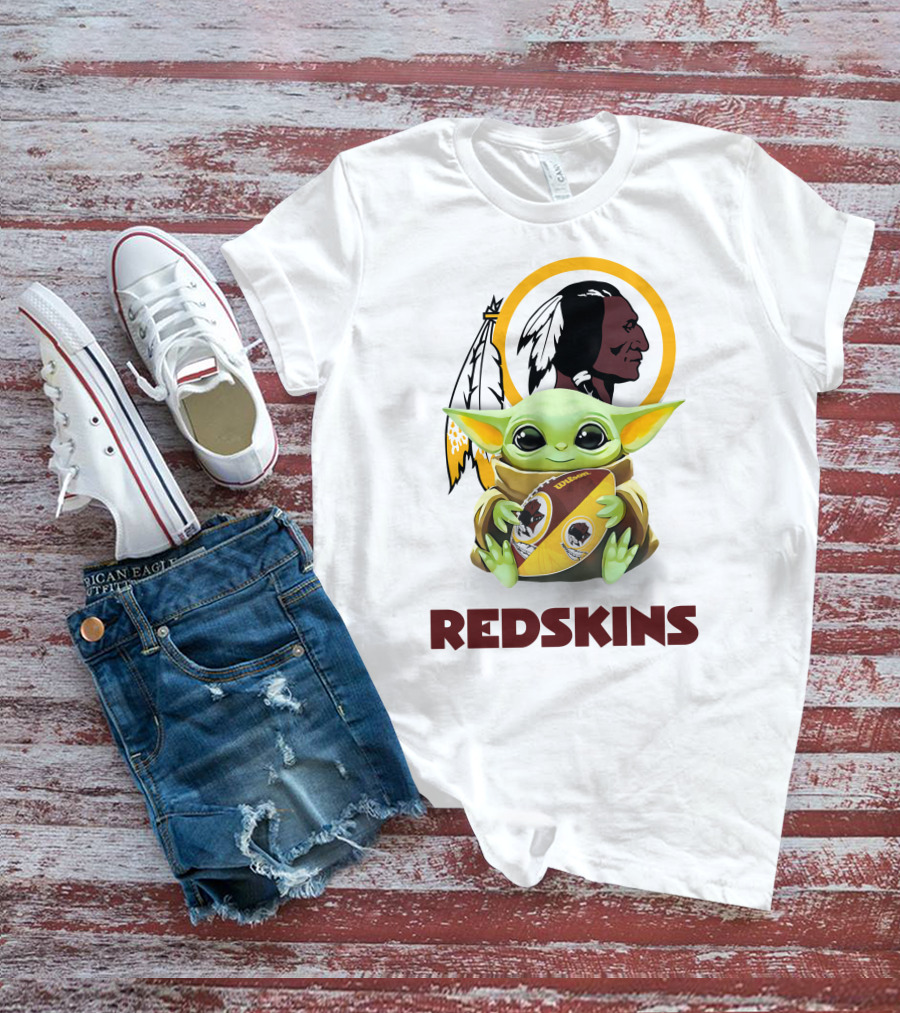 Grogu Redskins Football Hug With Team Logo And Native American T-Shirt