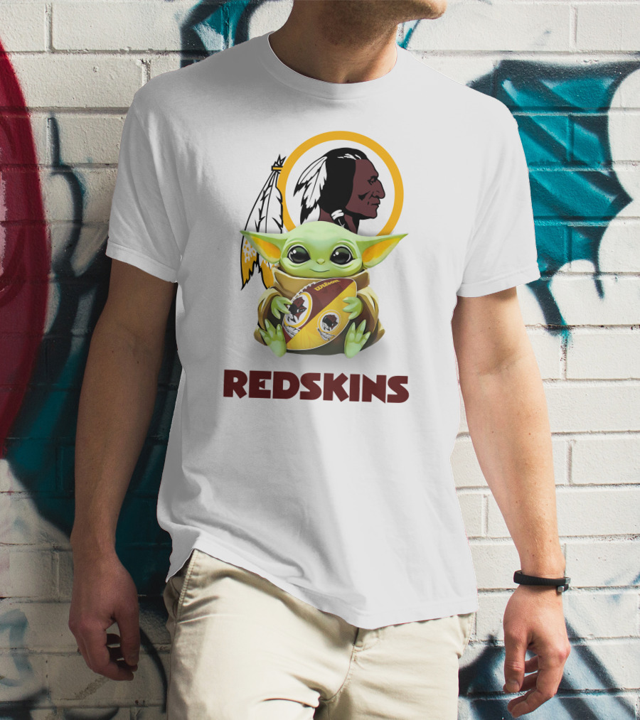 Grogu Redskins Football Hug With Team Logo And Native American T-Shirt