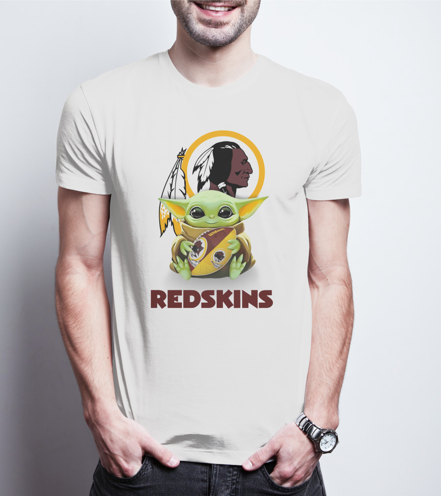 Grogu Redskins Football Hug With Team Logo And Native American T-Shirt
