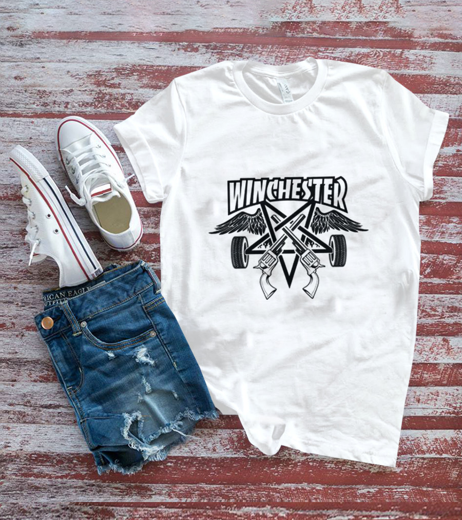 Winchester Supernatural Pentagram Wings Guns T-Shirt